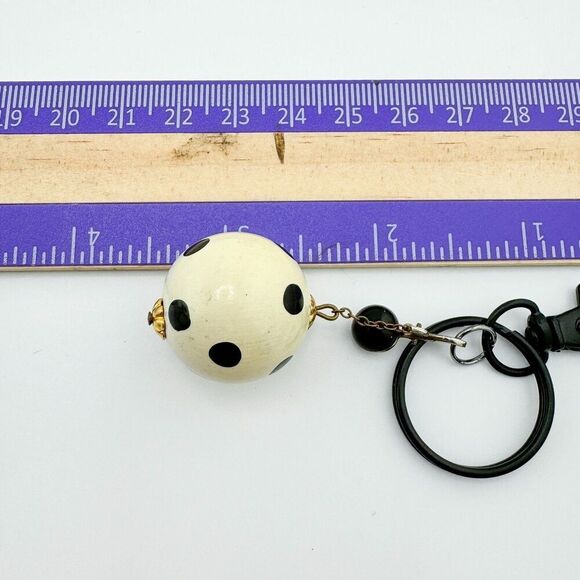 Vintage Polka Cream Black Dot Mod Purse Charm Upcycled 1970s Retro Boho MCM - Picture 5 of 5